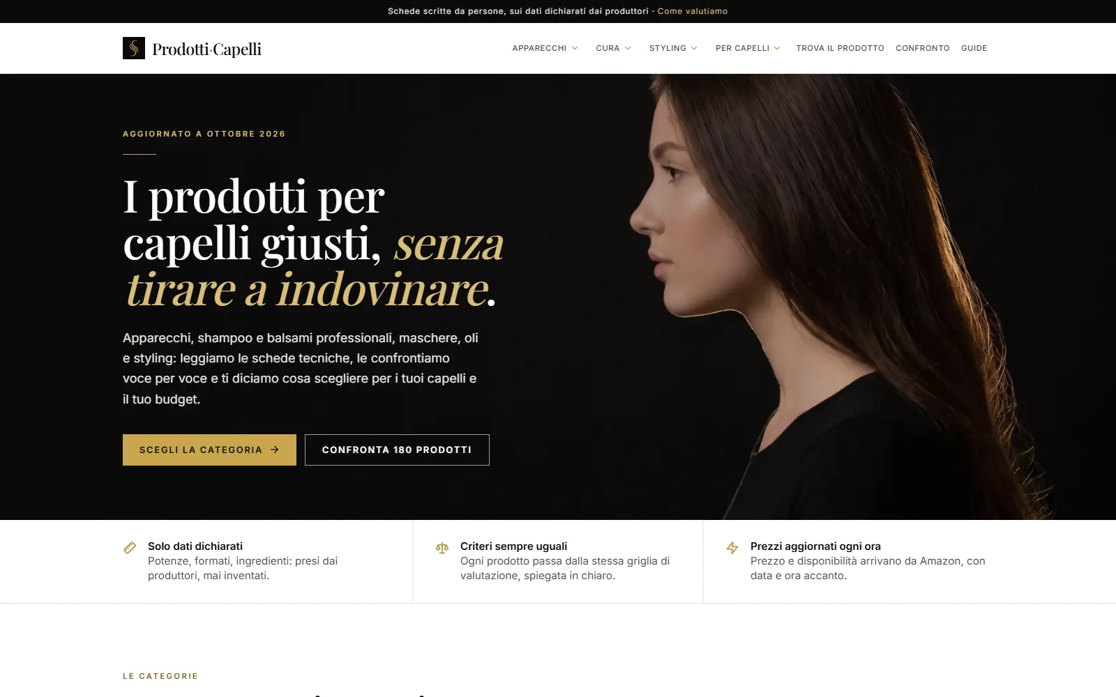 Screenshot del sito Prodotti Capelli